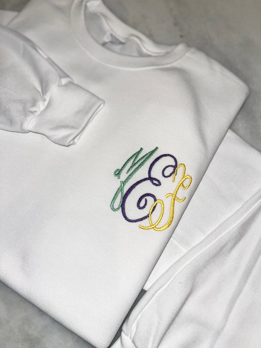 Mardi Gras Threaded Monogram Pocket