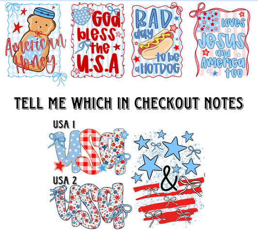 Patriotic (Tell me which in the notes at checkout)