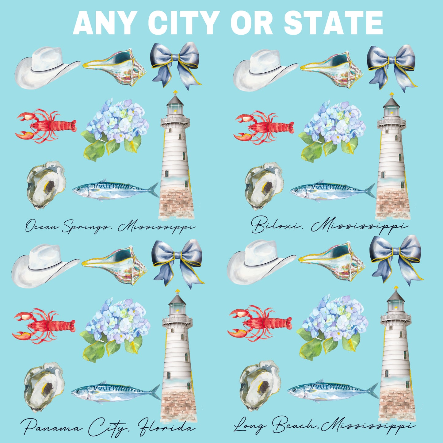 Coastal Watercolor (ANY CITY/STATE)