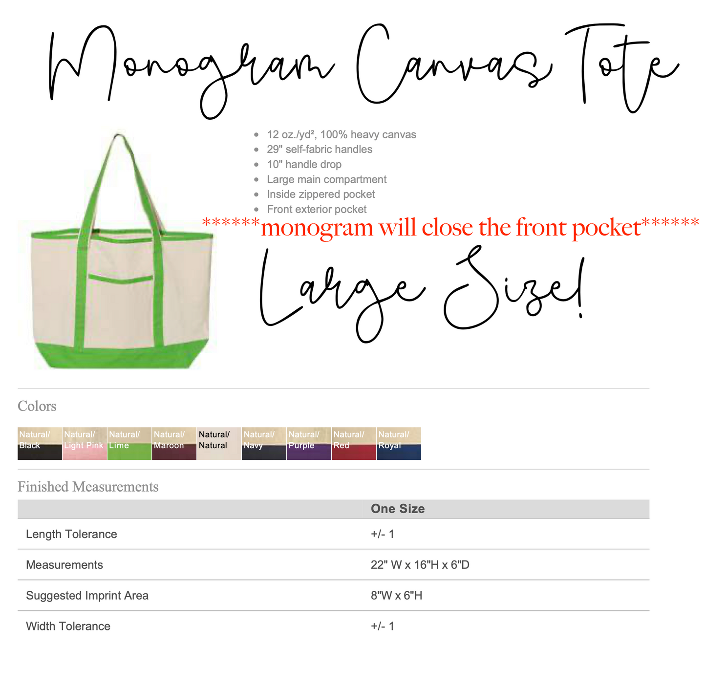 Large Canvas Tote Bag Embroidered