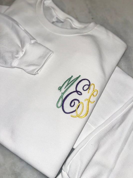 Mardi Gras Fleur De Lis Threaded Monogram Pocket