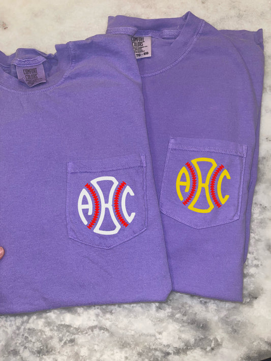 Softball/Baseball/ Football Pocket Embroidered Monogram