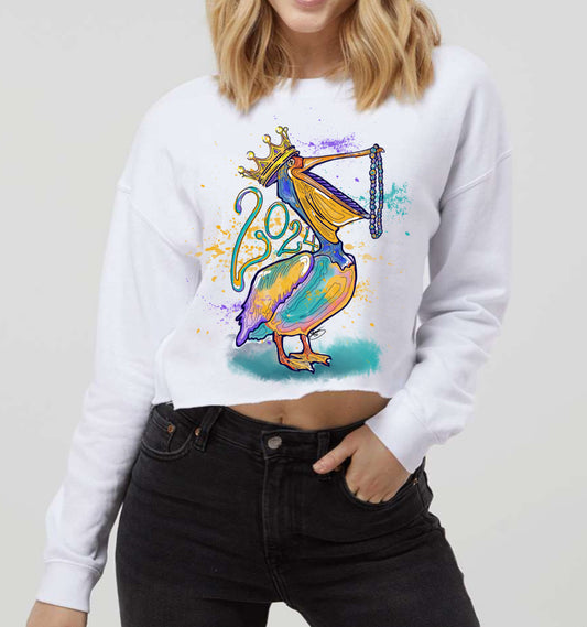 Mardi Gras Pelican Crop Top Sweathirt (With or Without the Year)