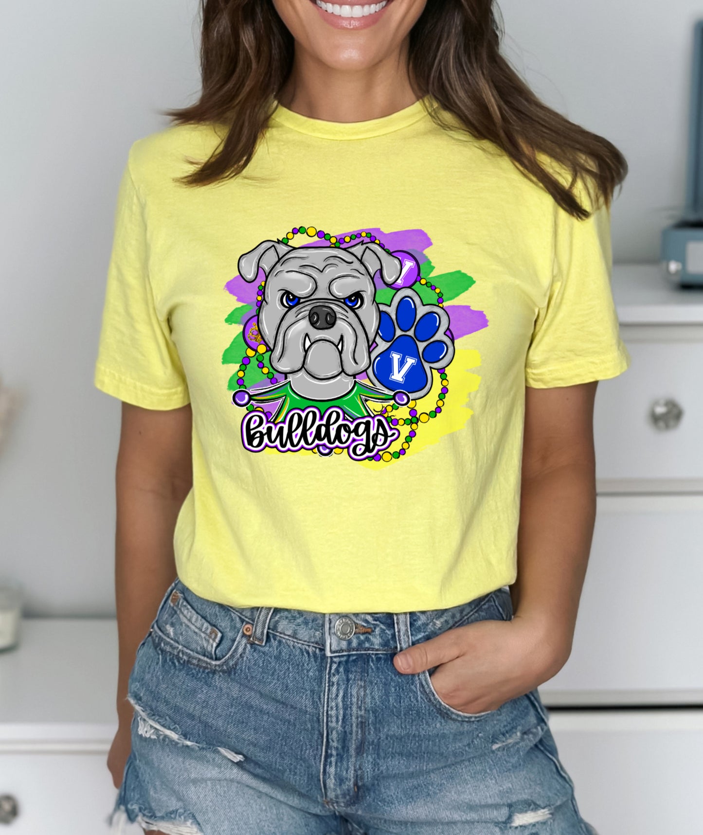 Bulldogs Mardi Gras (Vibrant Colors)