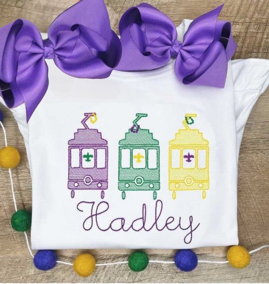 Mardi Gras Train Embroidery