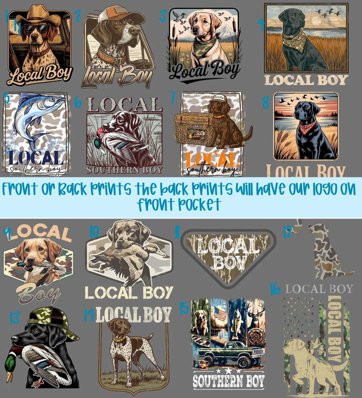Local Boy Designs (Tell me colors, numbers and front or back in checkout)